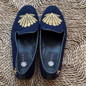 By Paige Navy blue Shell Needlepoint Loafers